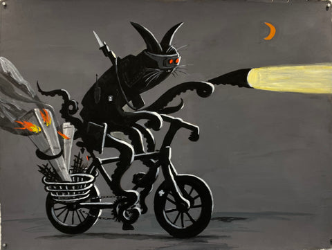 Cat on Bike Moonlight • Rick Prol