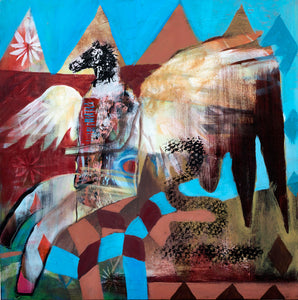 Horse angel sits with invisible snake • Jesse Reno